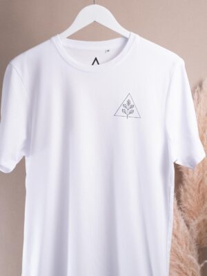 Weißes Unisex T-Shirt mit schwarzem Leaf Pflanzenmotiv