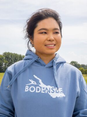 Denim Unisex Hoodie mit weißer Bodensee Karte