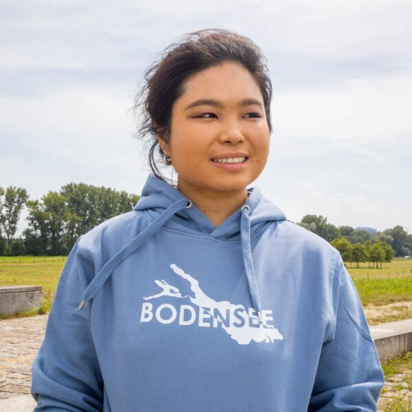 Denim Unisex Hoodie mit weißer Bodensee Karte