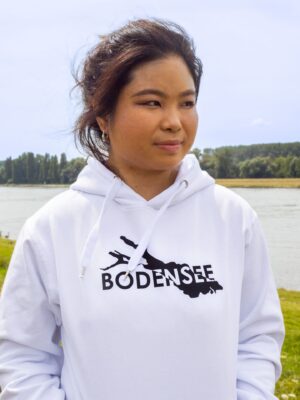 Weiß Unisex Hoodie mit schwarzer Bodensee Karte